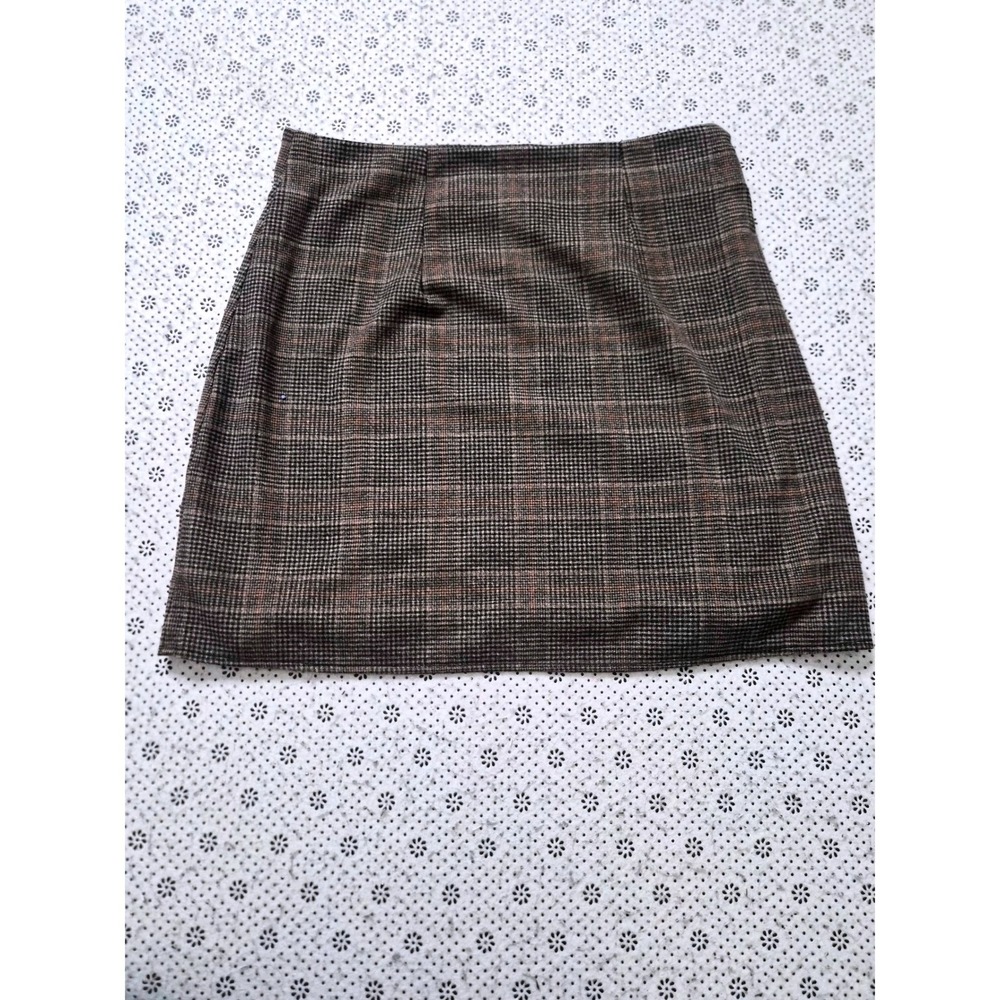 Old Navy Brown Glen Plaid Mini Skirt Side Zip Front Slit Size Small - Picture 6 of 6
